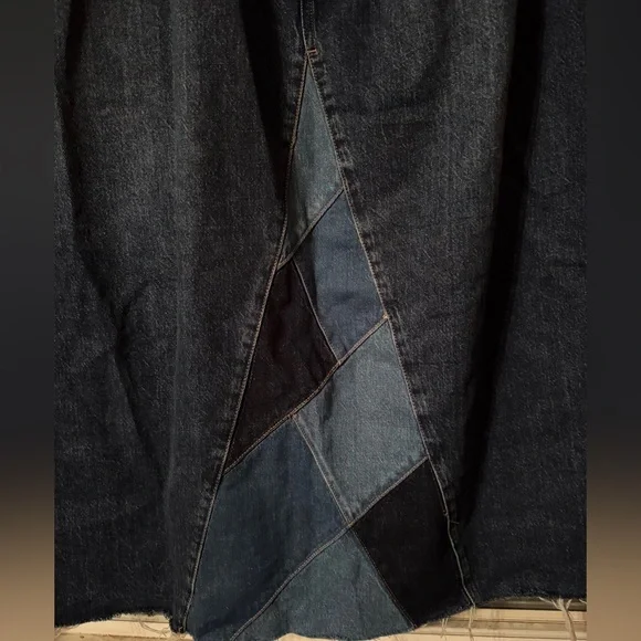 Dark Denim Maxi Skirt with Denim Block Details - Picture 2 of 4